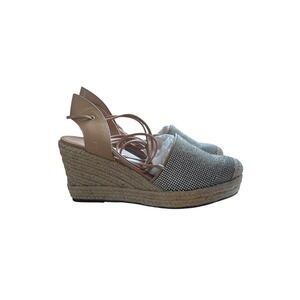 Schutz Celinah Wedge Espadrille Sandals Nude Crystal Rhinestone Lace Up 9B NEW